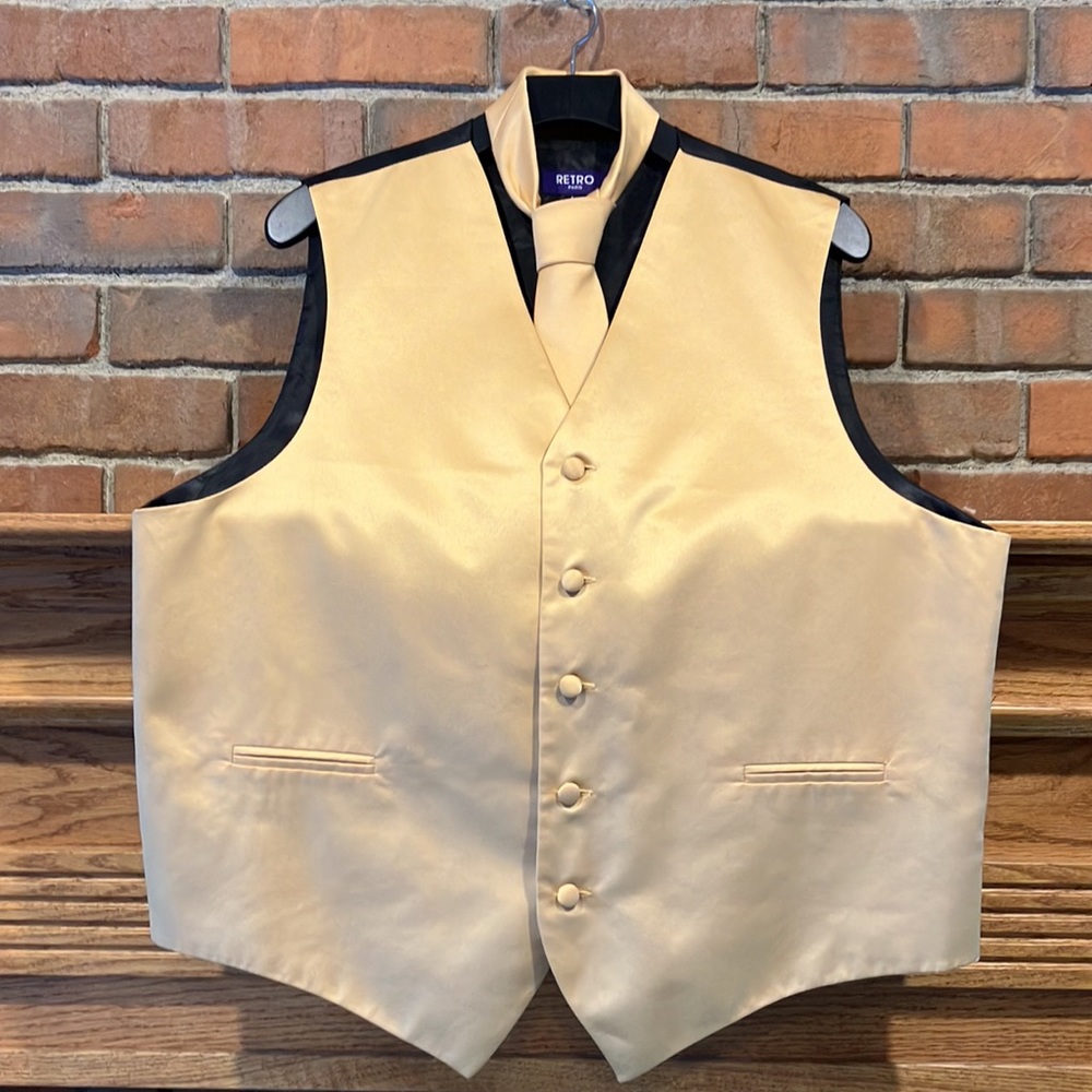 EUC Retro Paris gold satin 5 button vest with optional tie